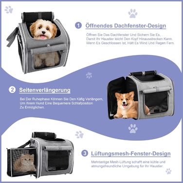 Корзина для собак на велосипед 4-в-1, розширювана сумка-рюкзак, з сітковими вікнами та дверима, для котів та собак