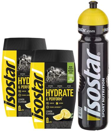 Isostar Hydrate & Perform - Lemon - 2x400g Powder | 2-Pack + Original 1000ml Drink Bottle