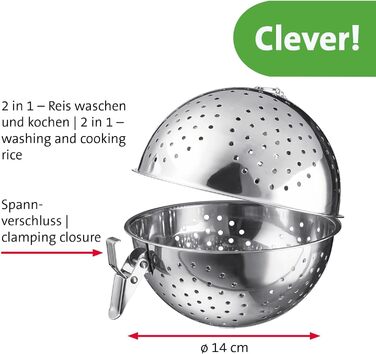 Westmark Rice Ball – practical sieve for cooking rice, ideal for preparing sushi, jasmine or basmati rice, also usable as a spice sieve – stainless steel, 1 liter