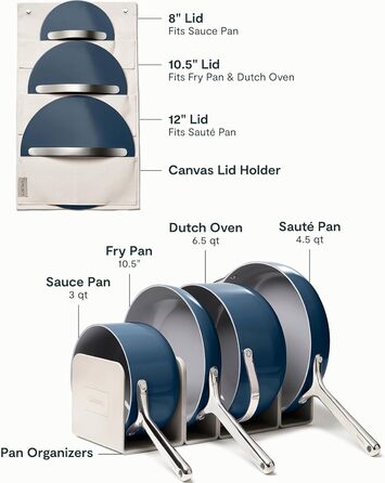 Набір кухонного посуду з антипригарним покриттям Caraway (12 предметів): каструлі, сковороди, без PTFE та PFOA, сумісний з усіма плитами (газ, електро, індукція), Salbei (Navy)