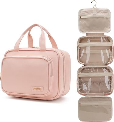 Жіноча/Чоловіча Туалетна Сумка для Подорожей з Металевим Гаків та Прозорим Вікном, PU-Шкіра, Рожева