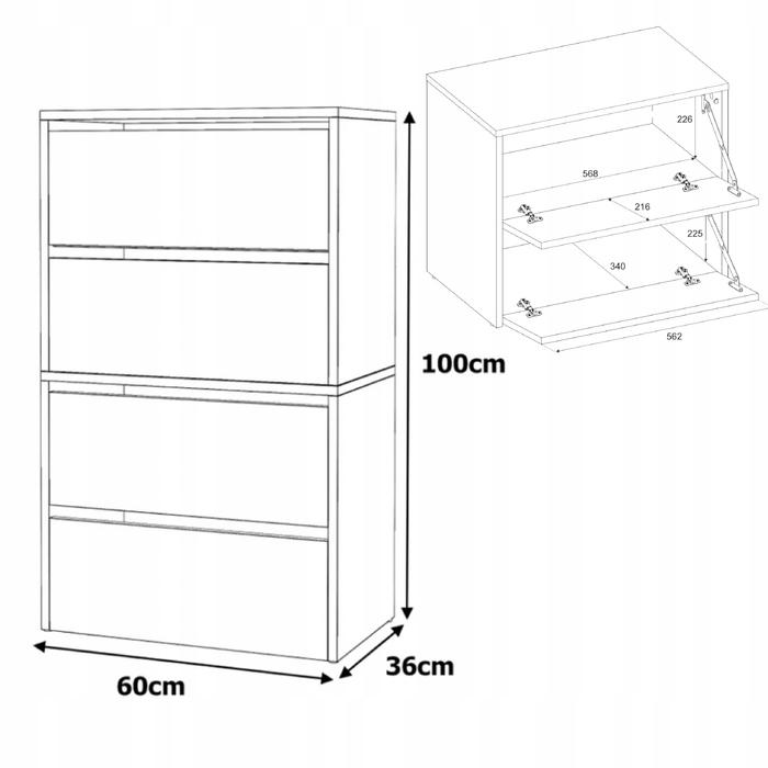 Шафа для взуття Stiv-Meble, 60 x 100 x 36 см, кашемір