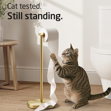 Stainless Steel Freestanding Toilet Paper Holder with Weighted Base - Brushed Gold Finish (51.3cm)