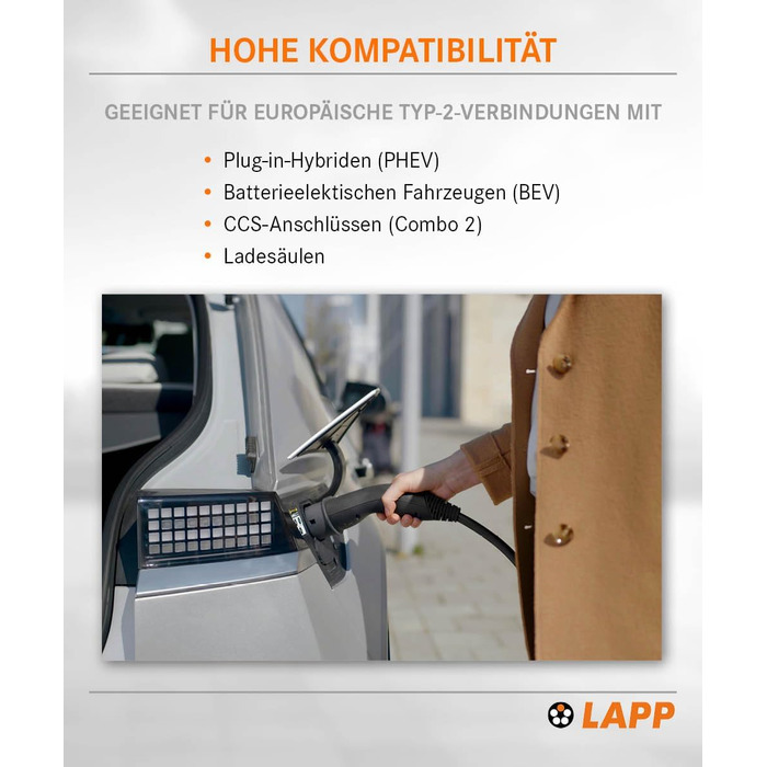 Кабель зарядки LAPP MOBILITY Typ 2, 22 кВт, 7м - для електромобілів, 32А, 3-фазний, IP55, з антикорозійними контактами - PHEV, BEV, EV