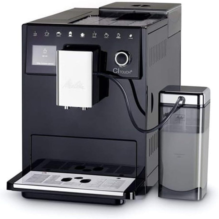 Melitta CI Touch F630-102 Fully Automatic Coffee Machine with Milk Container | Whisper-Quiet Grinder | One Touch Function | 10 Coffee Variations | TFT Color Display | Black Black Standard