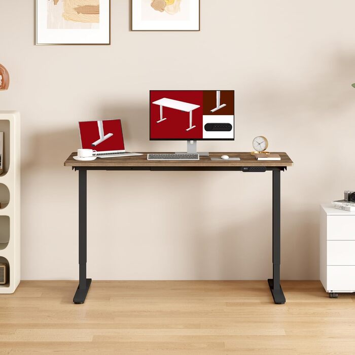 Стол підйомний електричний SANODESK 200x80 см з 2 моторами, пам'ять висоти, стабільний, чорний/коричневий