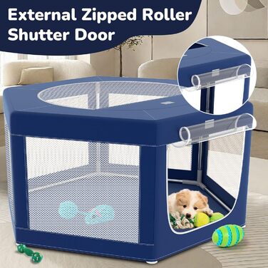 Шестигранний вольєр для собак, 114 см, м'який вольєр для цуценят з тканини 600D Oxford, стабільна конструкція з товстих нержавіючих труб, 65,6 см висота, вольєр для собак та дрібних тварин, колір: морська хвиля