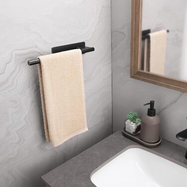 Тримач для рушників без свердління, подвійний, 304 нержавіюча сталь, рушник-перекладина з двома підлокотниками, самоклеючий, для гостьових рушників, монтаж на стіну для ванної кімнати та кухні (#8 Чорний)
