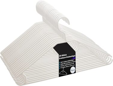 Плечики для одягу білі, пластикові, з обертовими гачками, 41 см, Made in EU, екологічні (100% перероблений матеріал)