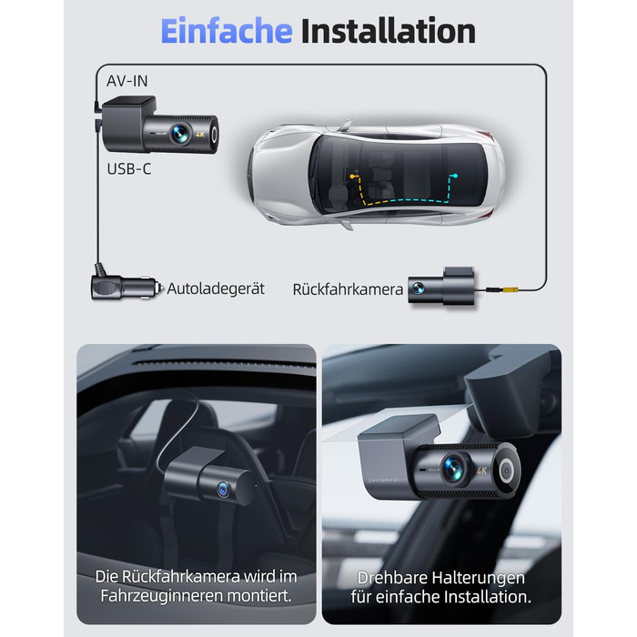 CIEVIE Автомобільна відеореєстратор 4K з GPS, WiFi, Dual, IPS 1.5″, 64GB SD, 170° та G-Sensor, WDR, Нічне бачення, Loop-запис, підтримка до 256GB