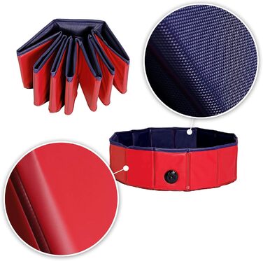 Дитячий надувний басейн Lionto для собак, Ø 80 см, 20 см, антиковзаюче покриття, зливний отвір, без насоса, синьо-червоний, S