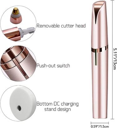 Електричний тример для брів та обличчя для жінок, безболісний, з гребінцем, для брів, верхньої губи, вусів та підборіддя (білий)