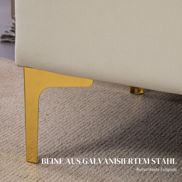 HOMCOM Storage Bench Upholstered Bench Velvet Look Metal Legs Bed Bench for Living Room Bedroom Hallway 120 x 44 x 44.5 cm Beige