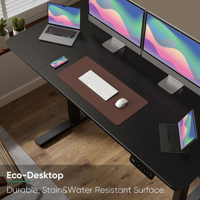 VOSATRON Electric Height Adjustable Desk 160x60cm - Standing Desk with Memory Control & Anti-Collision Technology, Wheels, Joining Board, Black Frame/Black Tabletop