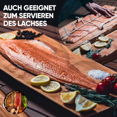 Cedar Grilling Board with Stainless Steel Holder - Durable Larich Wood, 500x175x20mm - Compatible with Fire Pits