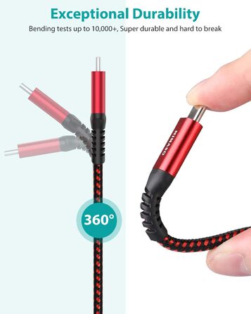 Кабель USB-C Nimaso [2 шт., 2 м], 20V/3A/60W, для Samsung, Google Pixel, MacBook, iPad, iPhone, червоний