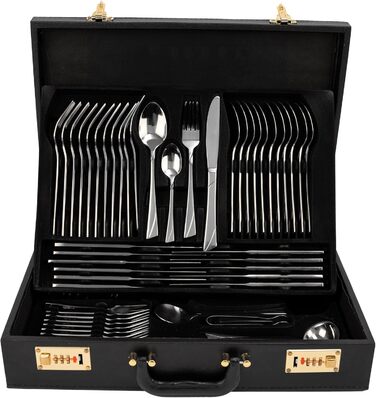 Набір столових приборів на 12 осіб (72 шт.) з нержавіючої сталі, стійкий до миття в посудомийній машині, у кейсі