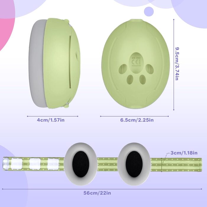 Навушники для захисту слуху дитини 0-36 місяців, 25 dB, для подорожей та сну (зелені)