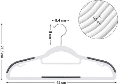 Набір вішалок SONGMICS 50 шт., пластик, антиковзаючі, компактні, товщина 0,5 см, 42 см, поворотний гачок 360°, срібло, білий + темно-сірий