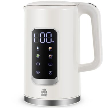 Електричний чайник ForMe з нержавіючої сталі, 1.7 л, регулювання температури 40-100°C, LED дисплей, функція підтримання тепла, BPA Free, білий