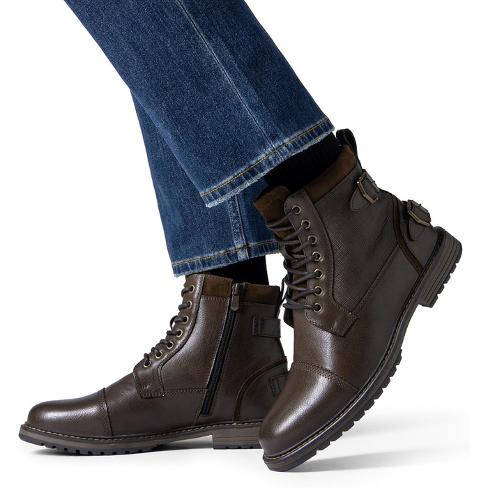 Мотоциклетні черевики Bruno Marc для чоловіків: стильні ботинки на шнурівці з блискавкою, коричневі (44 EU)