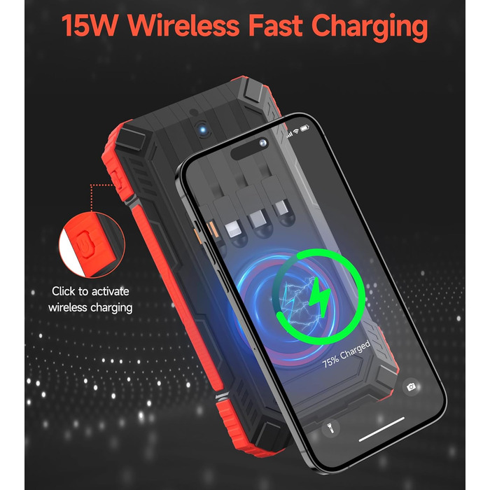 Power Bank 50000mAh з кабелем, портативний акумулятор для телефону з LED-дисплеєм, швидка зарядка USB-C PD 20W та QC 22.5W, 2 входи/5 виходів, для планшетів, телефонів, подорожей, кемпінгу (Помаранчевий)
