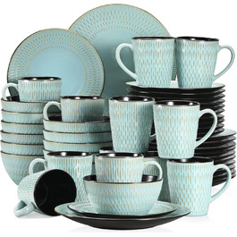 Stoneware Combination Service, vancasso GUTO Tableware Service, 48-piece Dinnerware Set with 12 Dinner Plates, Dessert Plates, Bowls, and Cups for 12 People