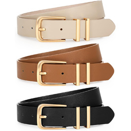 Жіночі шкіряні ремені WERFORU (3 шт.) - чорний, коричневий, бежевий. Підходять для талії 81-95 см