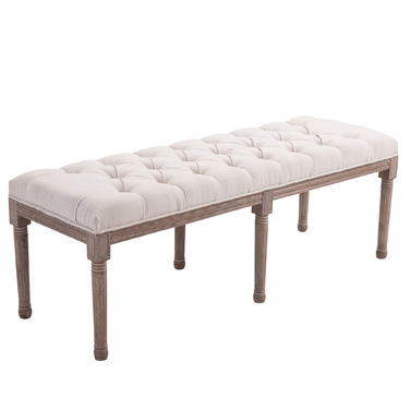 HOMCOM Upholstered Bench, Ottoman, Lounge Bench, Vintage Retro with Buttons, Linen, Wood, Beige, 142x47x51cm for Living Room & Hallway