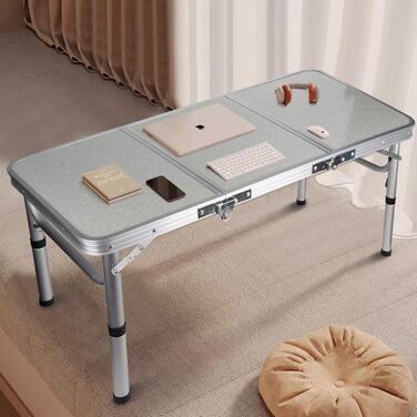 Складаний туристичний стіл CPROSP 90x40 см, регульована висота 26-70 см, срібний