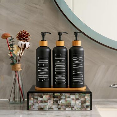 Набір дозаторів для шампуню, гелю для душу та мила, 500 мл, 3 шт, чорний пластик