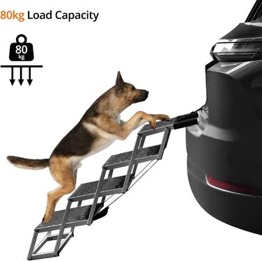 QWORK® 4-Step Folding Dog Stairs for Car - Adjustable Height, Anti-Slip, Up to 80kg