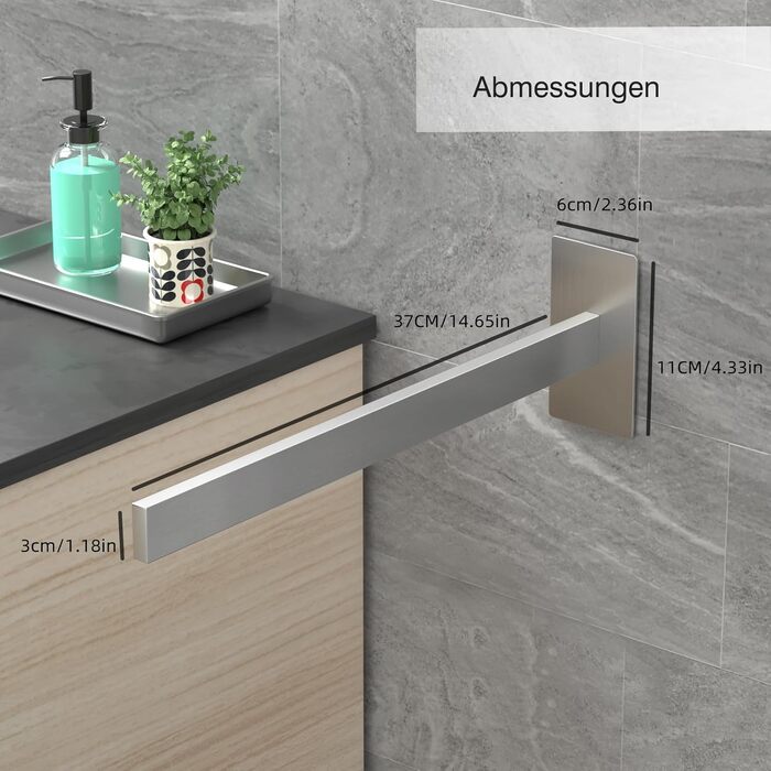 Тримач для рушників настінний без свердління, з нержавіючої сталі, подвійний, для ванної кімнати та кухні, сріблястий