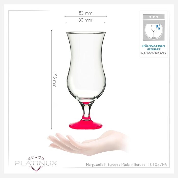 Набір келихів для коктейлів PLATINUX 6 шт, 400 мл (рожеві) - Longdrink, Hurricane, для вечірок