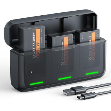 Комплект акумуляторів K&F CONCEPT LP-E17 1250mAh (3 шт.) з LED PD зарядним пристроєм швидкої зарядки 20W