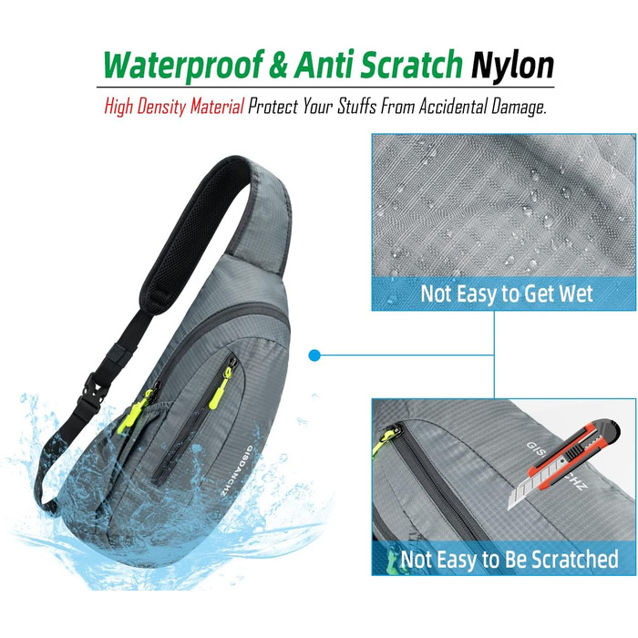 Водонепроникна сумка через плече з нейлону Gisdanchz - рюкзак-грудна сумка для спорту, подорожей (сірий, 41*21*10 см)