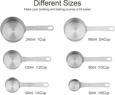 Viwehots Measuring Cups and Spoons, 14 Piece, 18/8 Stainless Steel Measuring Cups and Spoon Set, 6 Metric Measuring Cups and 7 Spoons, 1 Level, Dry Measuring Cups and Spoon Set for Baking and Kitchen