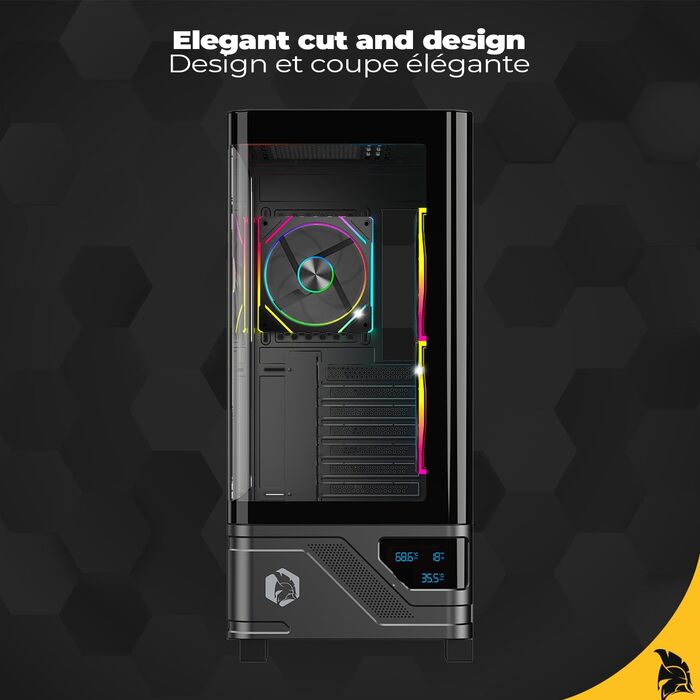 Корпус для ПК Empire Gaming ECM252 Mid Tower з цифровим дисплеєм (температура CPU/GPU, RPM) - 3 ARGB вентилятори - ATX/Micro-ATX/ITX - USB C (Чорний)