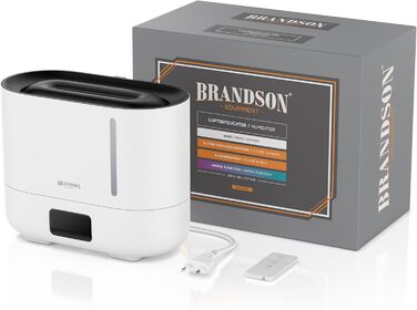 Зволожувач повітря Brandson з ефектом полум'я, керуванням від пульта, тихий, ультразвуковий, 4 режими туману, резервуар 3 літри, відсік для аромамасел, LED-підсвітка, для офісу, вітальні, спальні