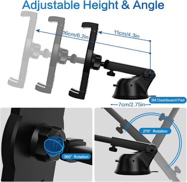 Універсальний тримач для планшетів та телефонів Oilcan 3 в 1: присоска, вентиляція, торпедо. Сумісний з iPad, iPhone, Samsung Galaxy, Fire та іншими пристроями 4-12.9 дюймів