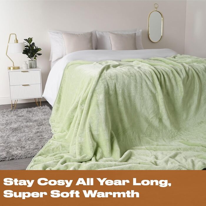 Плед DREAMSCENE з штучного хутра, флісу, м'який, теплий, великий, для ліжка (125 x 150 см, світло-зелений)