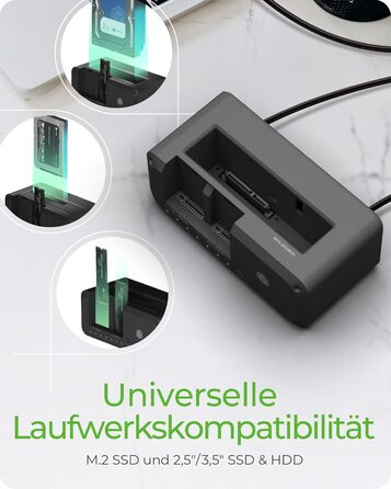 ICY BOX Док-станція для HDD/SSD USB 3.2 Gen 2 (10 Gbit/s) - Клонування жорстких дисків, підтримка 2.5' та 3.5' SATA, M.2 NVMe