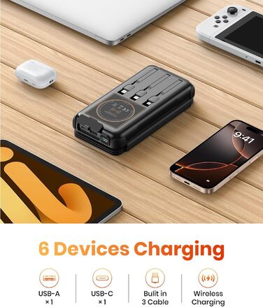 Power Bank Bilivein 25000mAh з сонячною зарядкою, 3 кабелі, 20W, LED, USB-C, для активного відпочинку
