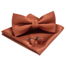 Метелик чоловічий JEMYGINS регульований, шовковий, однотонний (бордовий) з манжетними запонками та нагрудною хустинкою в подарунковій коробці
