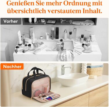 Жіноча дорожня косметичка Lifewit 10L, водовідштовхувана, з відділенням для мокрого, органайзер для макіяжу та аксесуарів, чорна