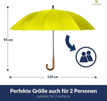 Logan & Barnes Stormproof Umbrella - 120cm Extra Large Windproof Umbrella with Wooden Handle & Silent Rubber Tip - 16 Rib Model EDINBURGH (Yellow)