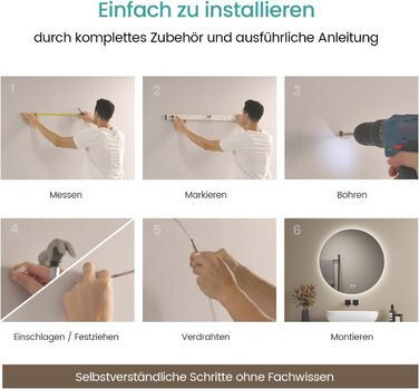 Дзеркало для ванної кімнати EMKE круглої форми з підсвічуванням 80 см - з 3 кольорами світла, регулюванням яскравості, сенсорним керуванням, функцією пам'яті, енергозберігаюче. Ванне кімнати та настінне дзеркало (60 см x 60 см)