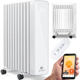 KESSER® 2500W Oil Radiator Mobile Electric Heater – Energy-Saving with WiFi App Control & LED Touch Display Remote Control Oil Radiator Heater Electric 11-Rib Radiator 24h Timer Overheat Protection White