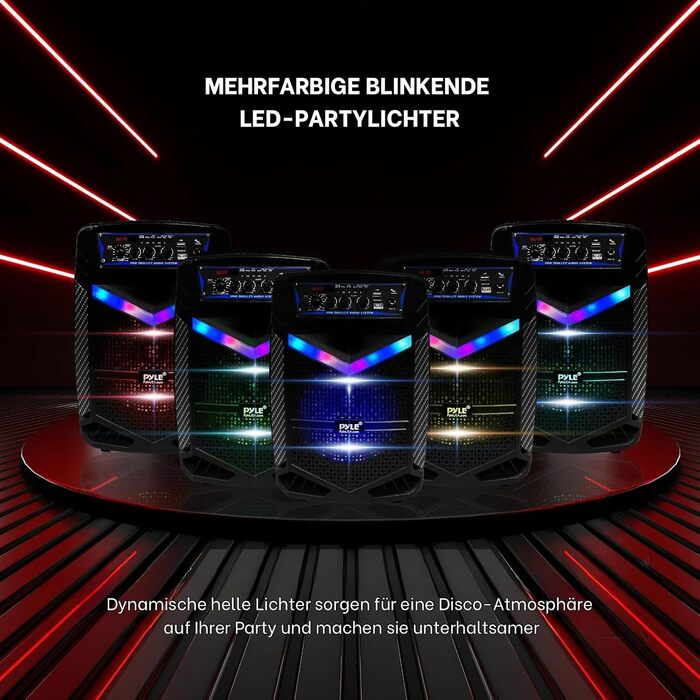 Pyle PA Bluetooth Partybox: Караоке-машина з мікрофоном, 400W, 8” сабвуфер, Bluetooth, USB/SD, радіо, світлові ефекти