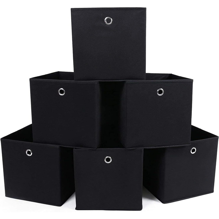 SONGMICS Storage Box, 6 Pack, Folding Box, Foldable Organizer, with Finger Hole, 30 x 30 x 30 cm, Black, RFB02H-3